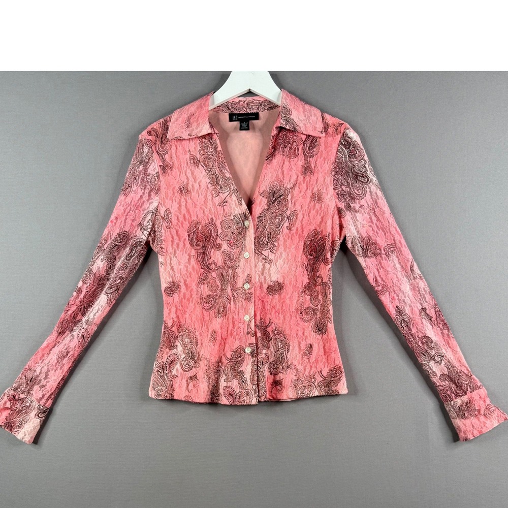 INC Y2K Lace Top Women S Pink Paisley Button Up Whimsigoth Fairy Feminine 90s